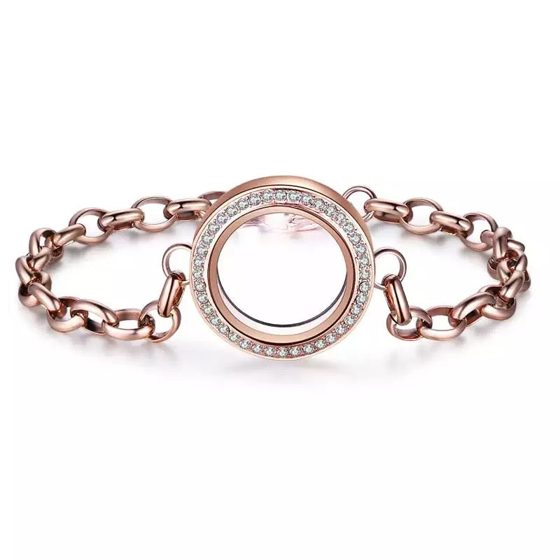 Rose gold twist bracelet locket with crystals