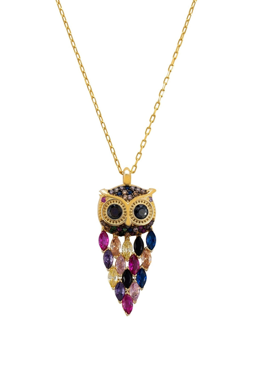 14K Gold Plated Owl Necklace S925 Silver