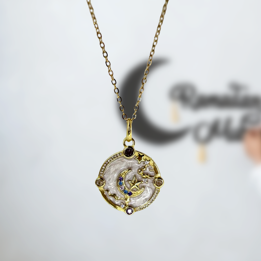 Moon Star Gold plated Silver Sterling S925 Necklace