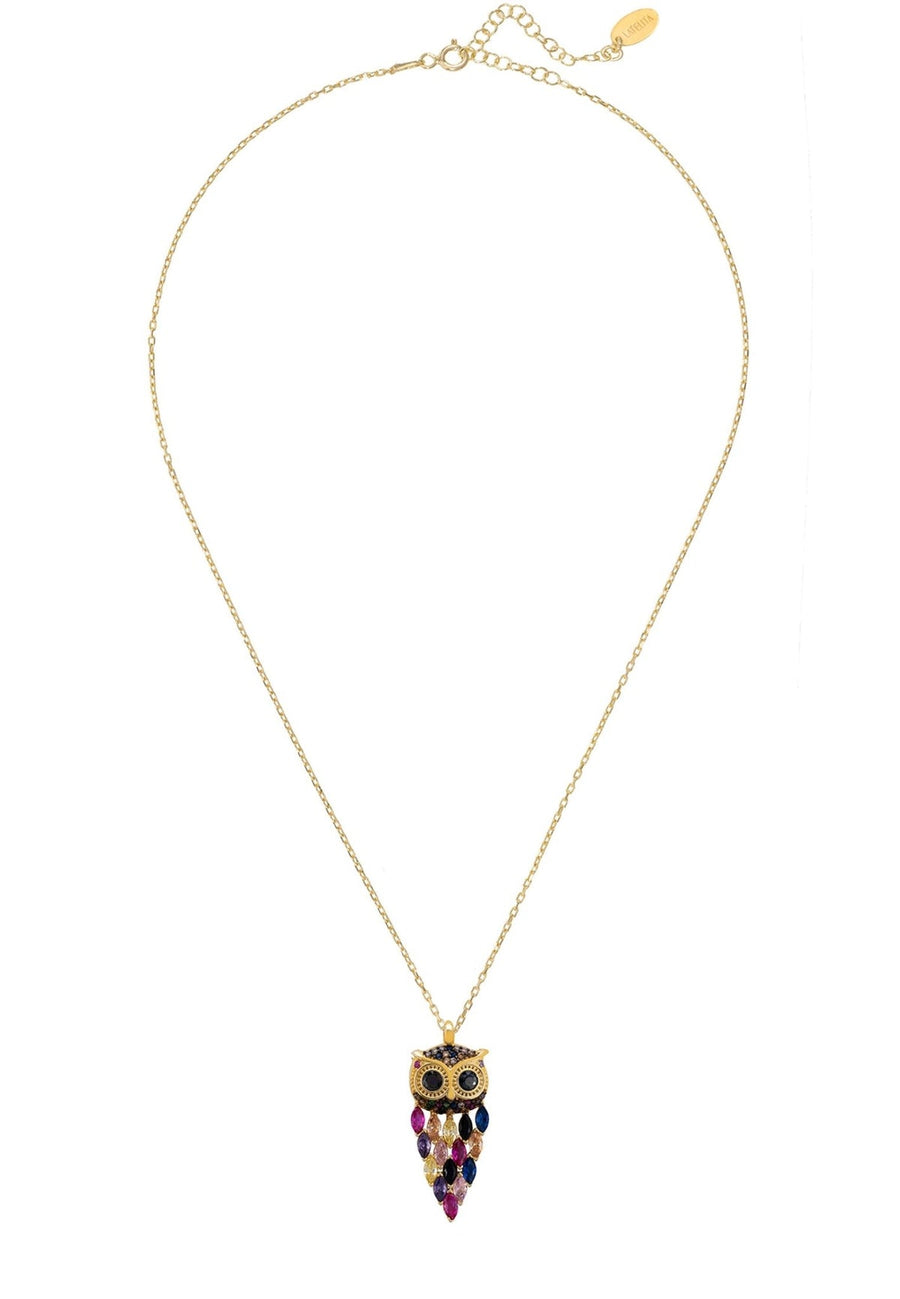 14K Gold Plated Owl Necklace S925 Silver