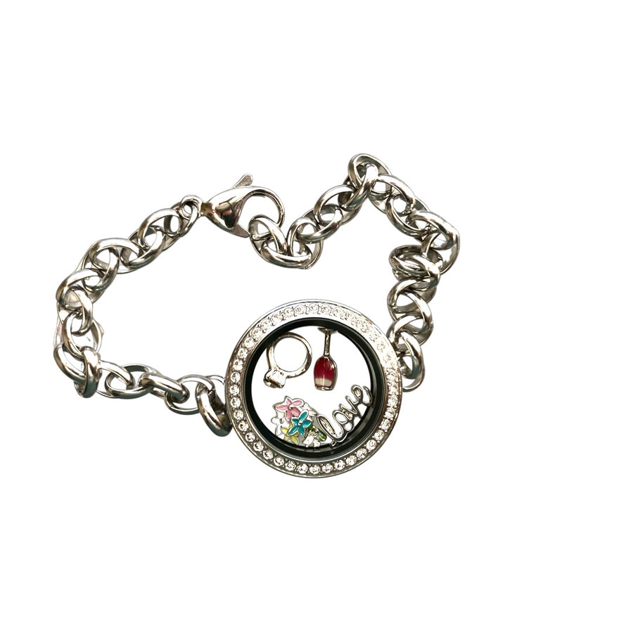 Silver Twist Bracelet Locket with crystals